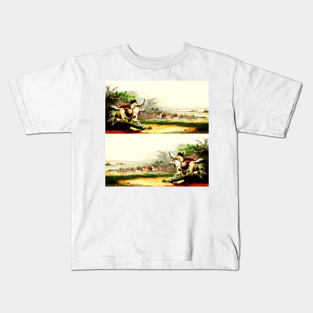 Indian tribe hunting animals Kids T-Shirt by Marccelus